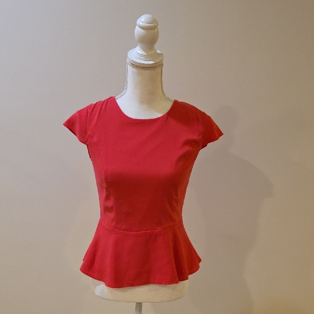 Express Red Peplum Cap Sleeve Blouse